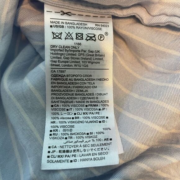 Banana Republic Striped Poplin Blouse Blue White Button Shoulder Accent M - Picture 7 of 8